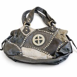 Silverake Retro Black & Gray Studded Shoulder Bag